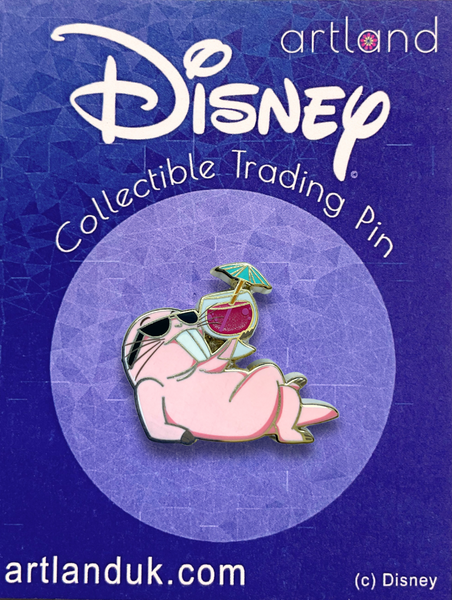 A collectible pin featuring an animated character, Rufus the Naked Mole Rat, from Disney's 'Kim Possible' series. The character is depicted wearing sunglasses and holding a cocktail with an umbrella.