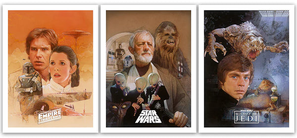 a collection of three art pieces based on Star Wars Chapter 4, 5, and 6.